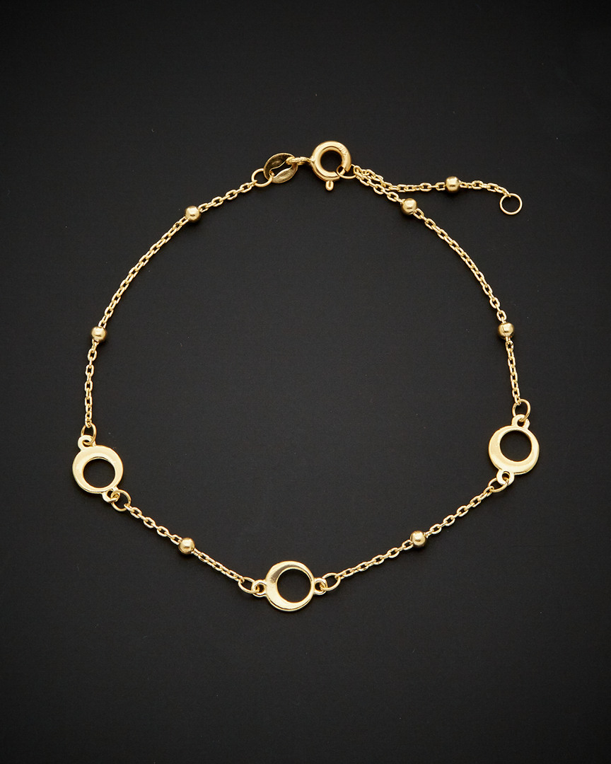 Italian Gold 14k  Beads & Circle Station Adjustable Length Bracelet