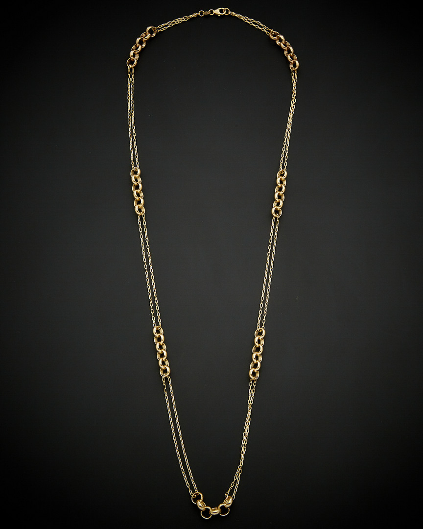 Italian Gold Rolo Station Double Strand Necklace