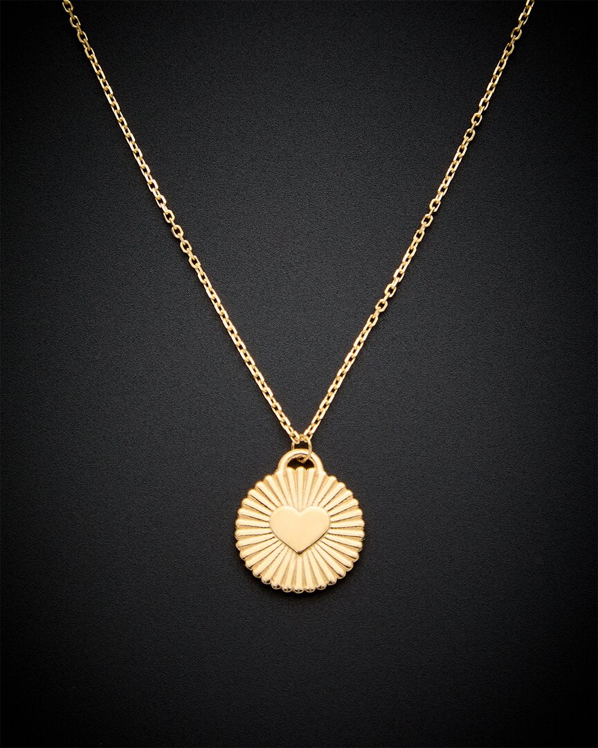 Italian Gold Heart Disc Pendant Necklace