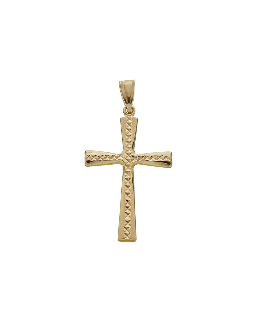 Italian Gold 14k 37mm Diamond Cut Cross Pendant In Gold