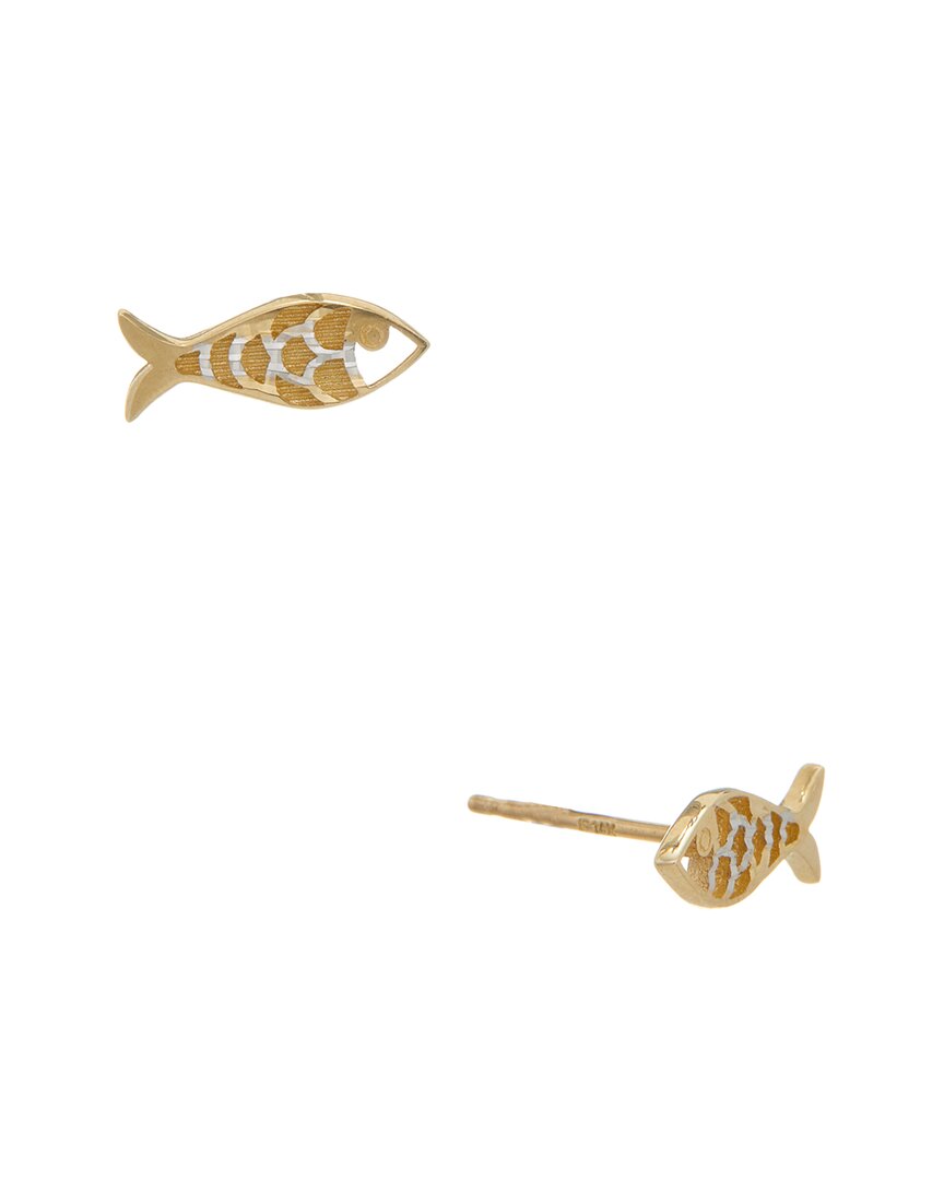 Italian Gold 14k Fish Stud Earrings In Gold