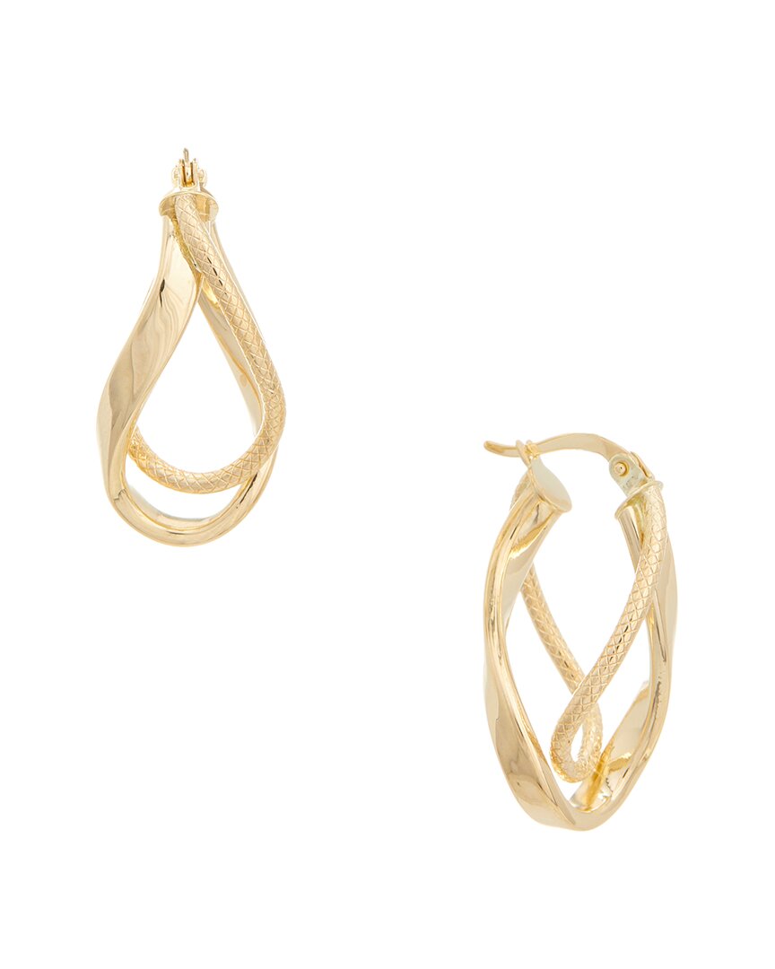Italian Gold 14k Polished/textured Twisted Oval Double Hoop Earrings In Gold