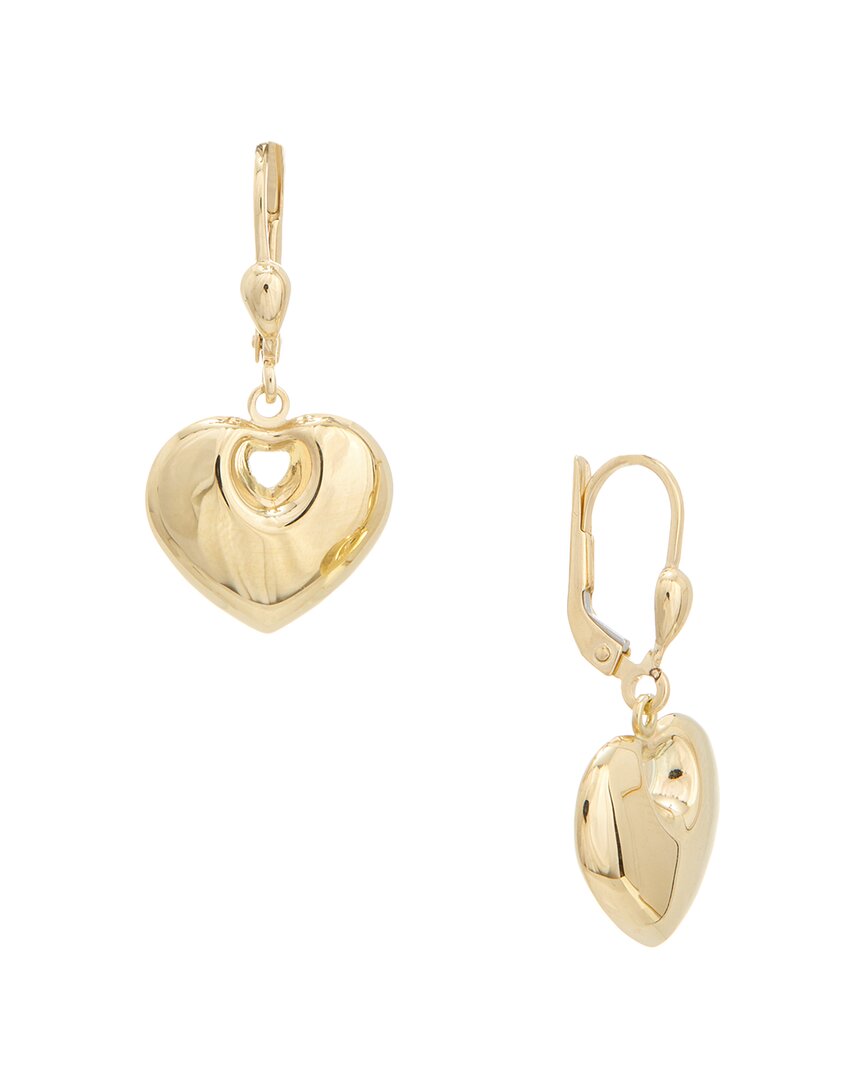Italian Gold 14k Puffed Heart Leverback Earrings In Gold