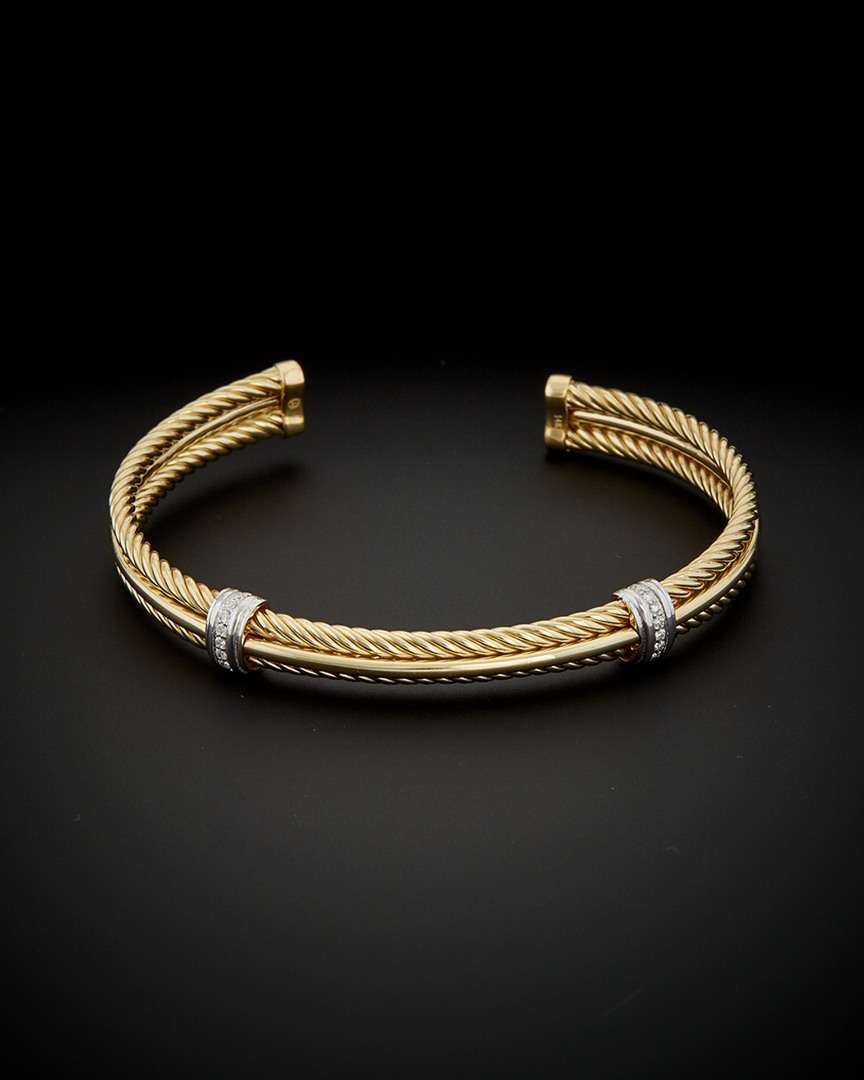 Italian Gold 0.25 Ct. Tw. Diamond Double Row Twisted Cable Cuff