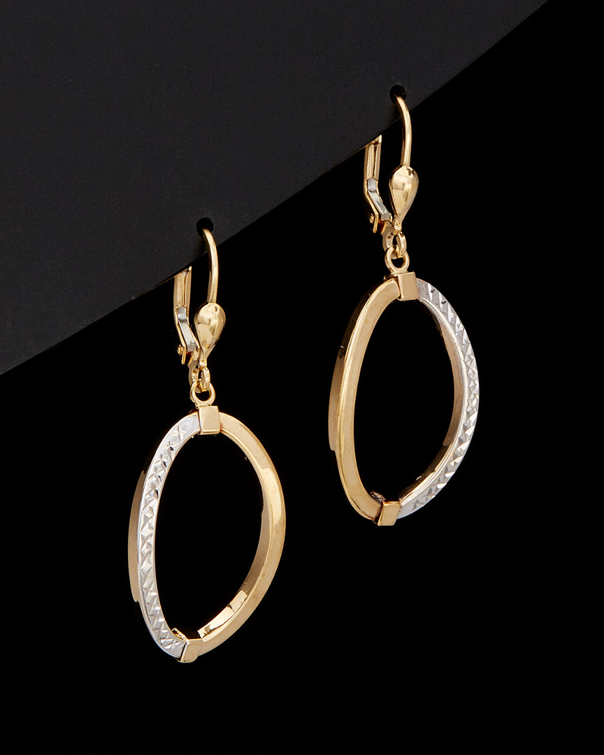 Italian Gold 14k  Two-tone Polished & Diamond Cut Oval Drop Earrings