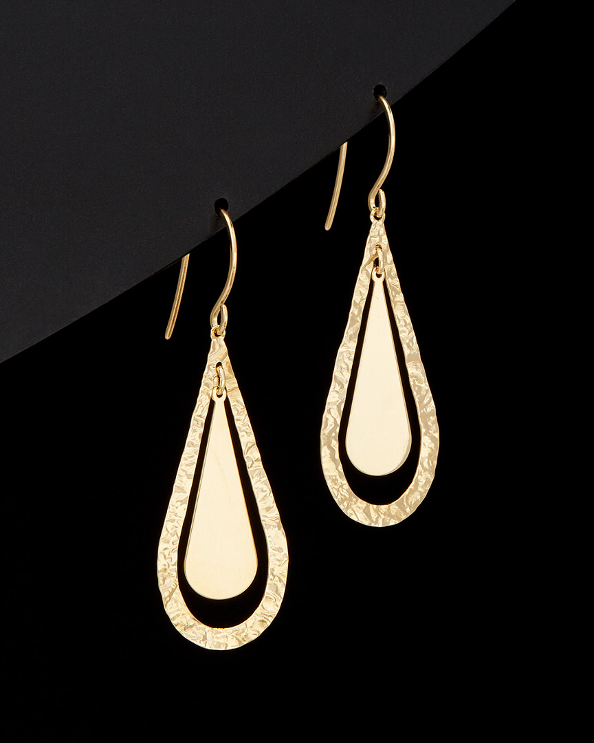 Italian Gold 14k  Polished & Hammered Teardrop Earrings