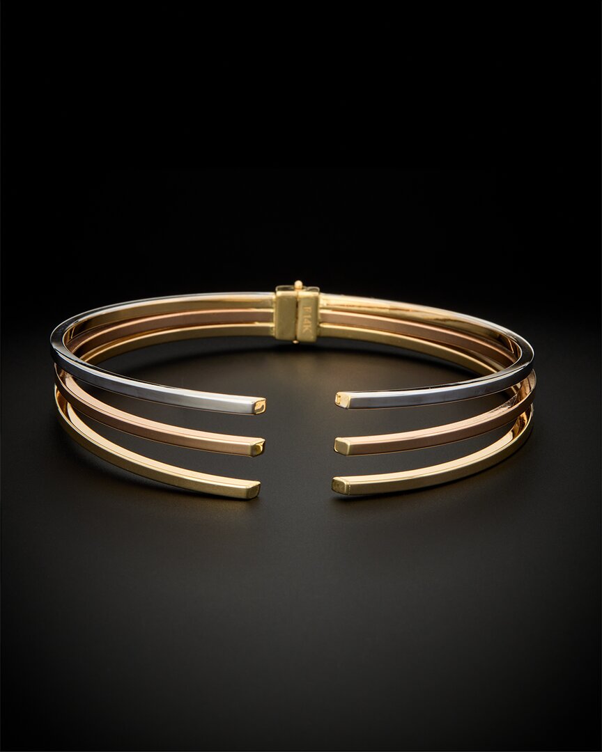 Shop Italian Gold 14k Italian Tri-tone Gold Hinge Cuff Bracelet