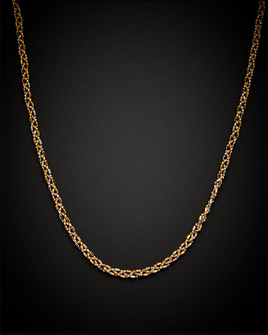 Italian Gold 14k Tri-tone  Bar & Bead Necklace