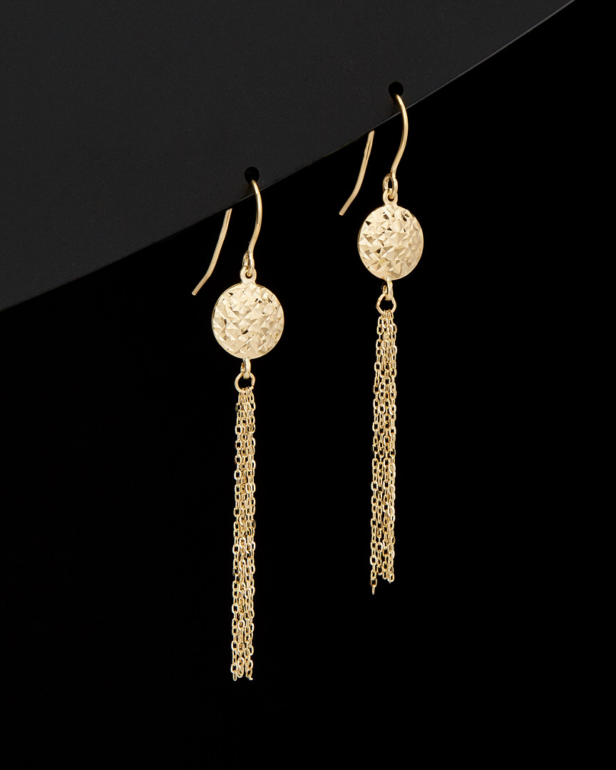 Italian Gold 14k  Disc & Tassel Drop Earrings