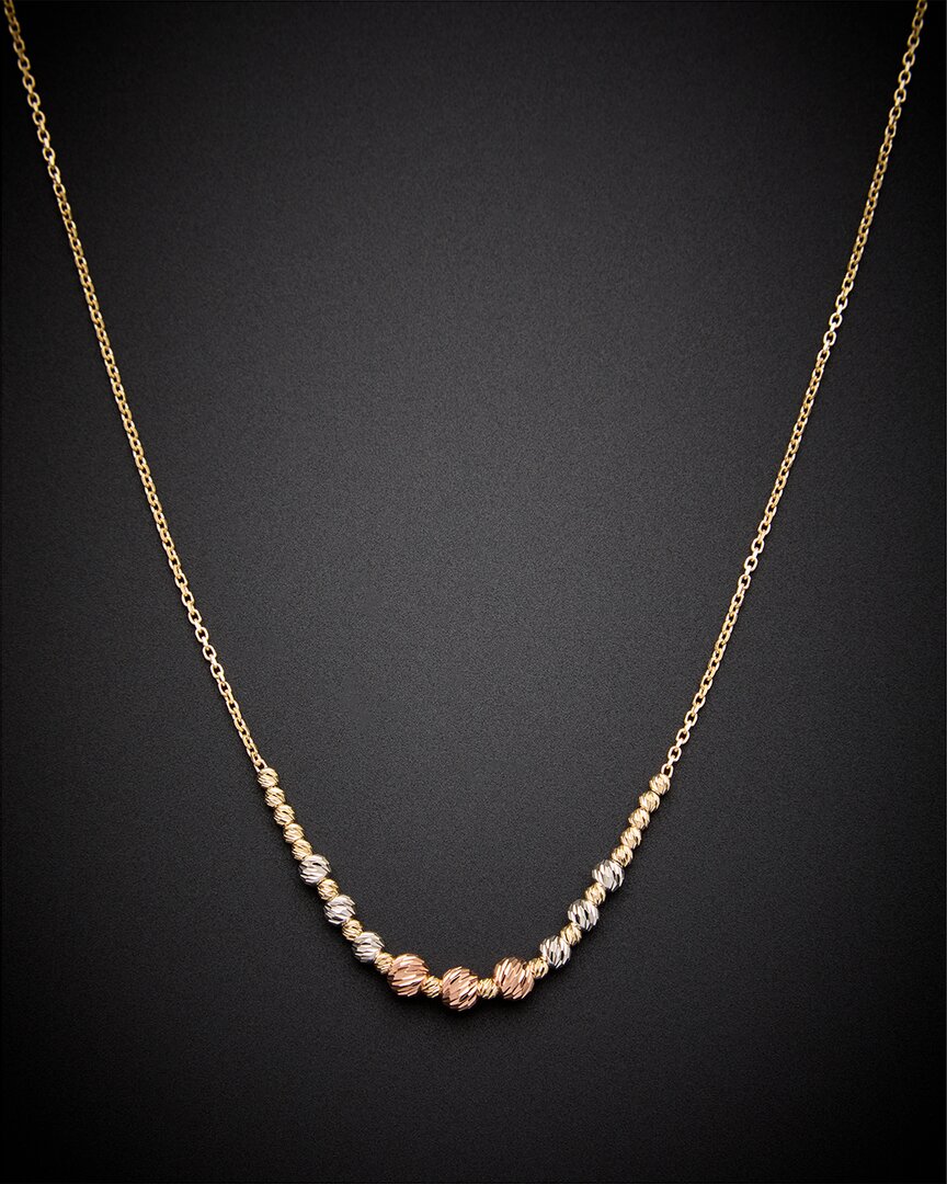 Italian Gold 14k Italian Tricolor Gold Graduated Bead Necklace