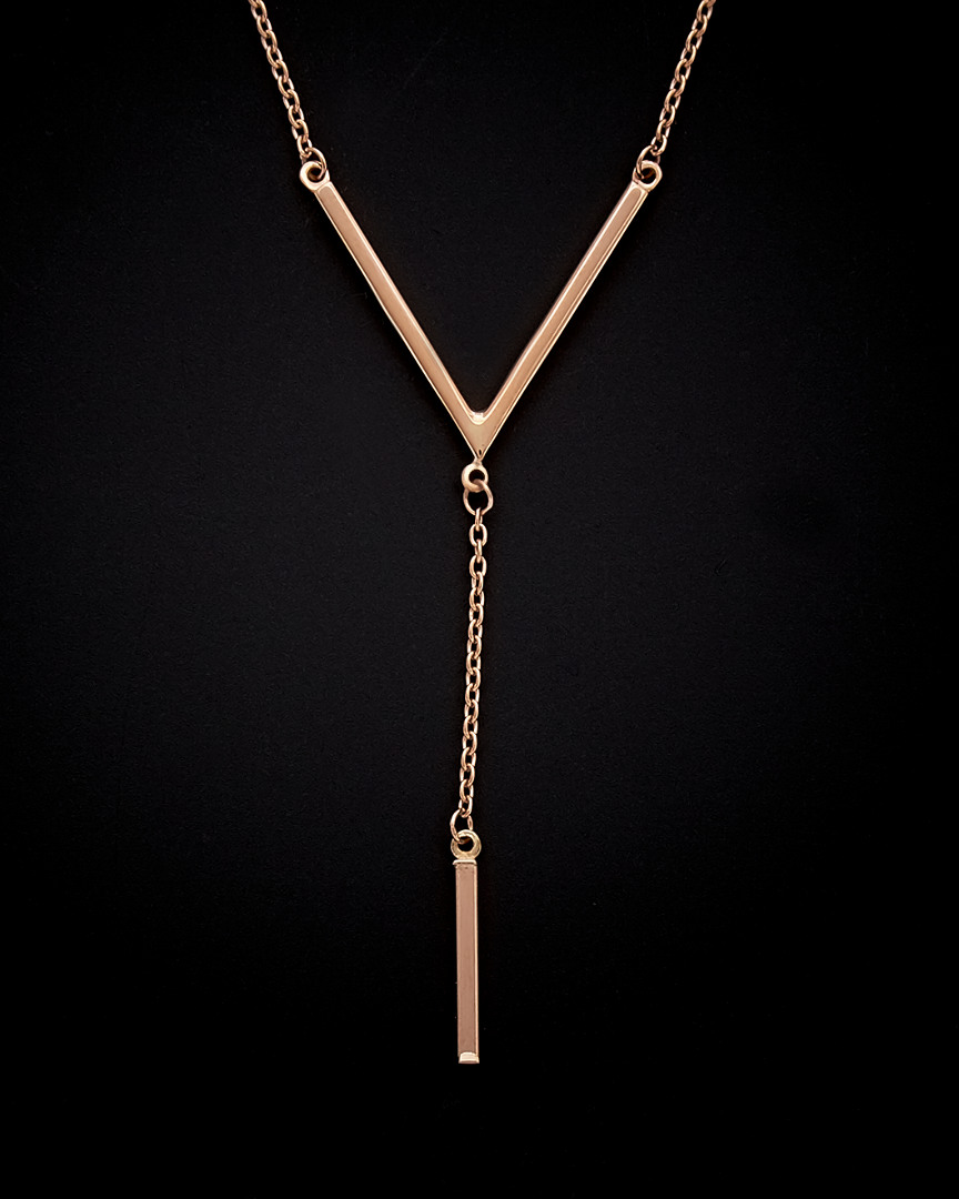Italian Rose Gold 14k  V & Bar Adjustable Necklace