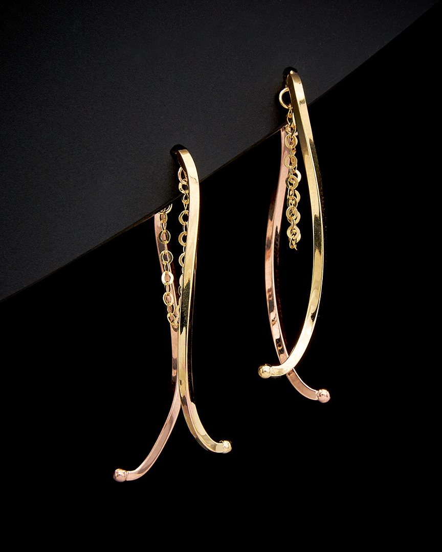 Italian Rose Gold 14k Italian Gold Two-tone Curved Bar Drop Earrings