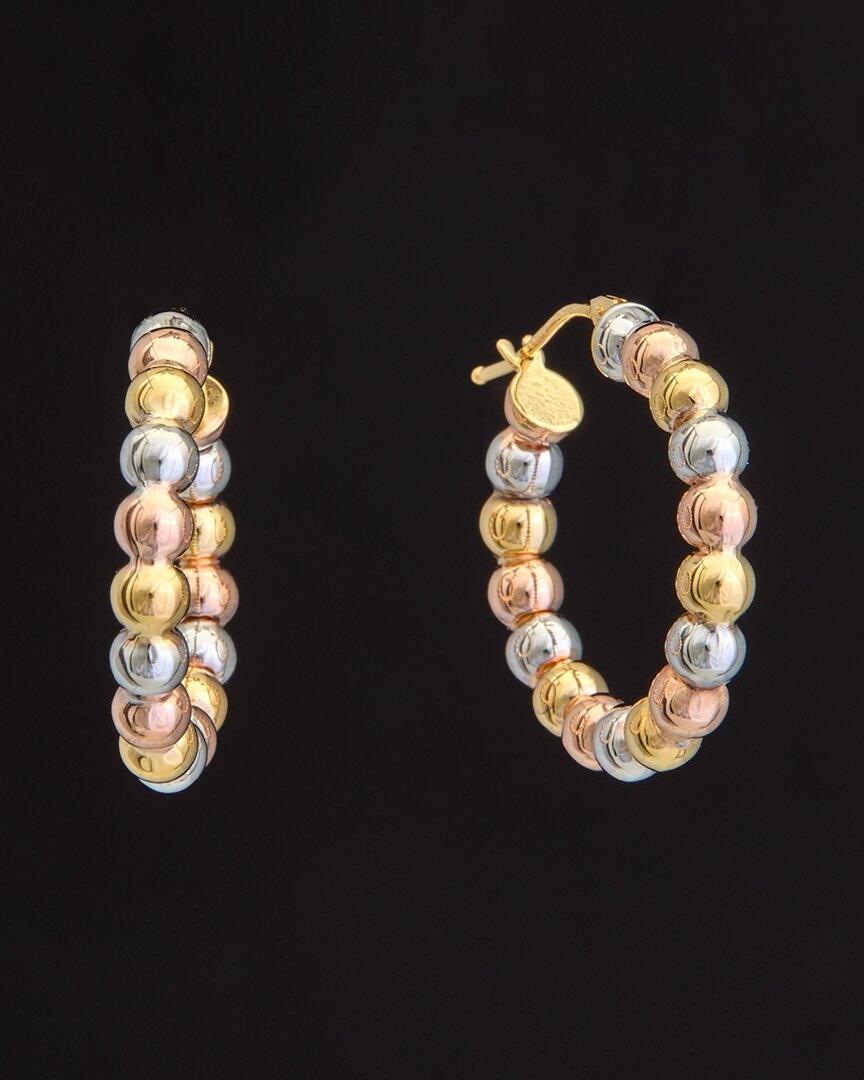 Italian Gold 14k Italian Tri-tone Gold Beaded Hoops