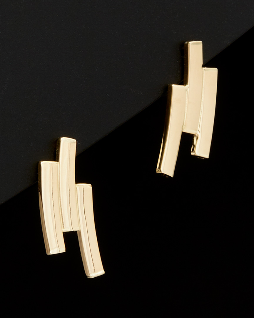 Italian Gold Curved Triple Bar Earrings