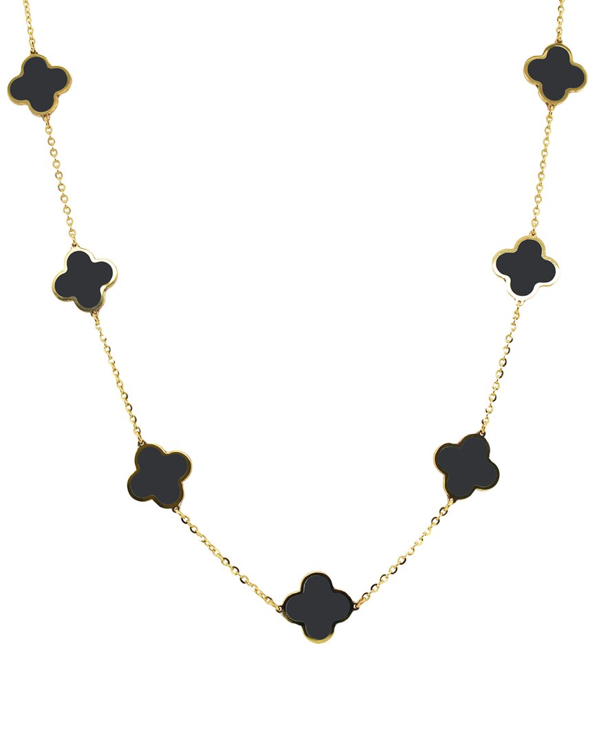 Italian Gold 14k  Onyx Big Clover Necklace