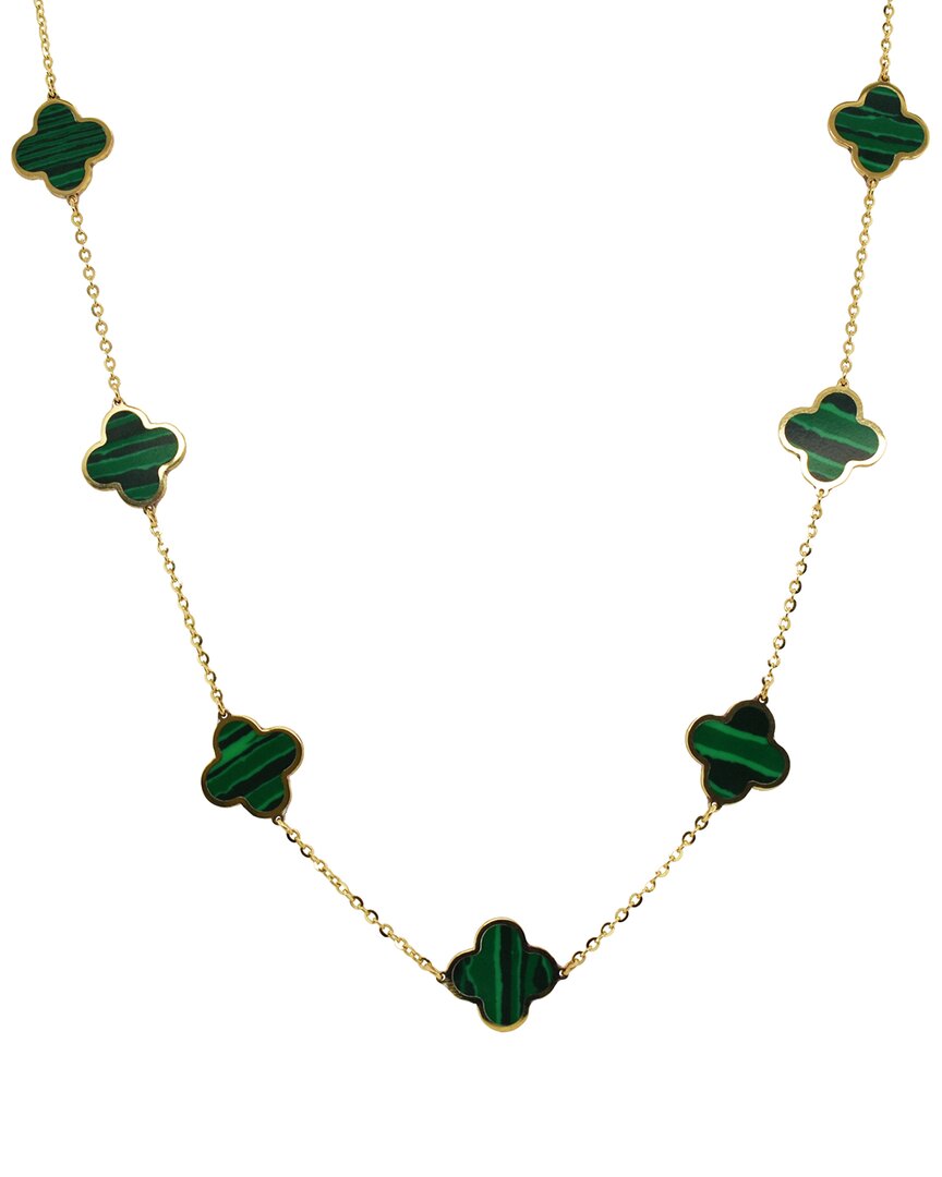 Italian Gold 14k  Malachite Big Clover Necklace