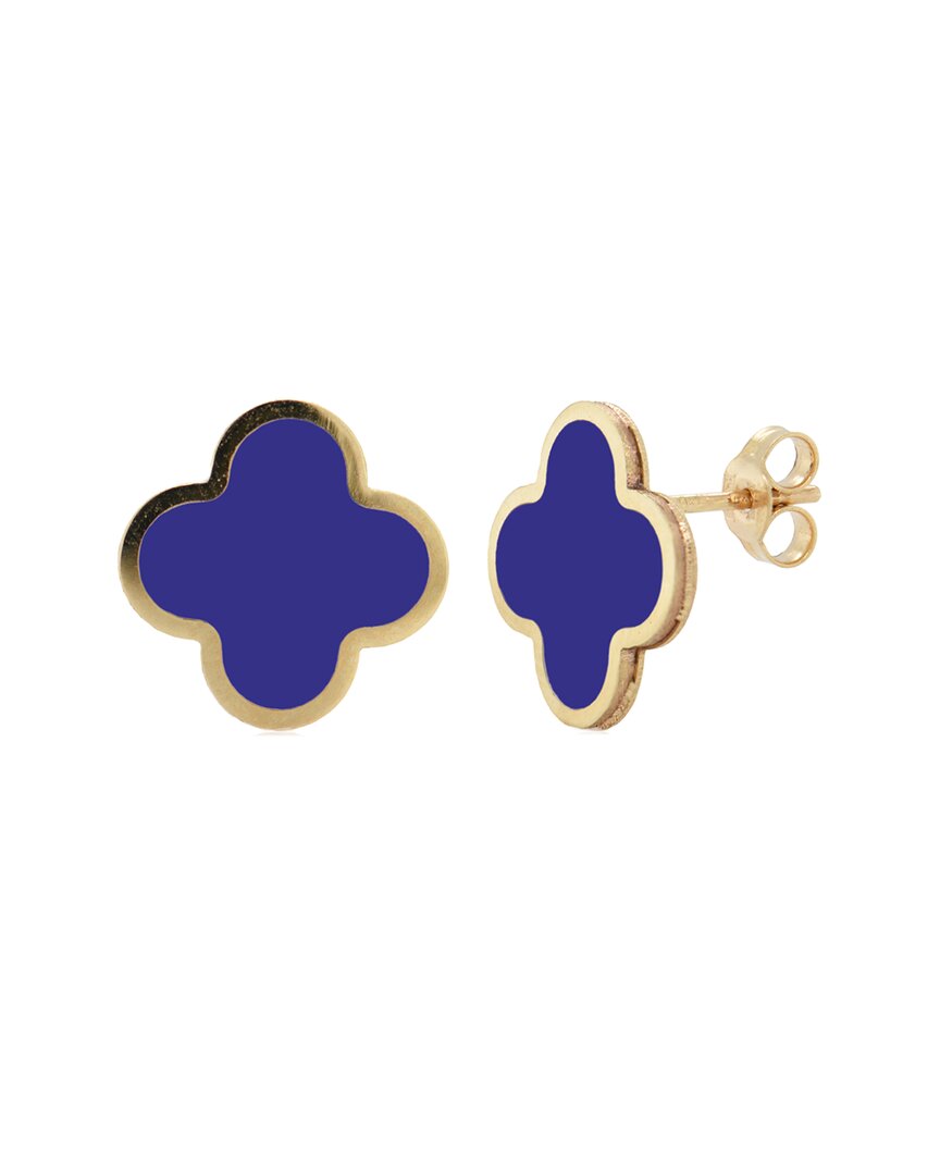 Italian Gold 14k Yg Larger Clover Stud Earrings-lapis