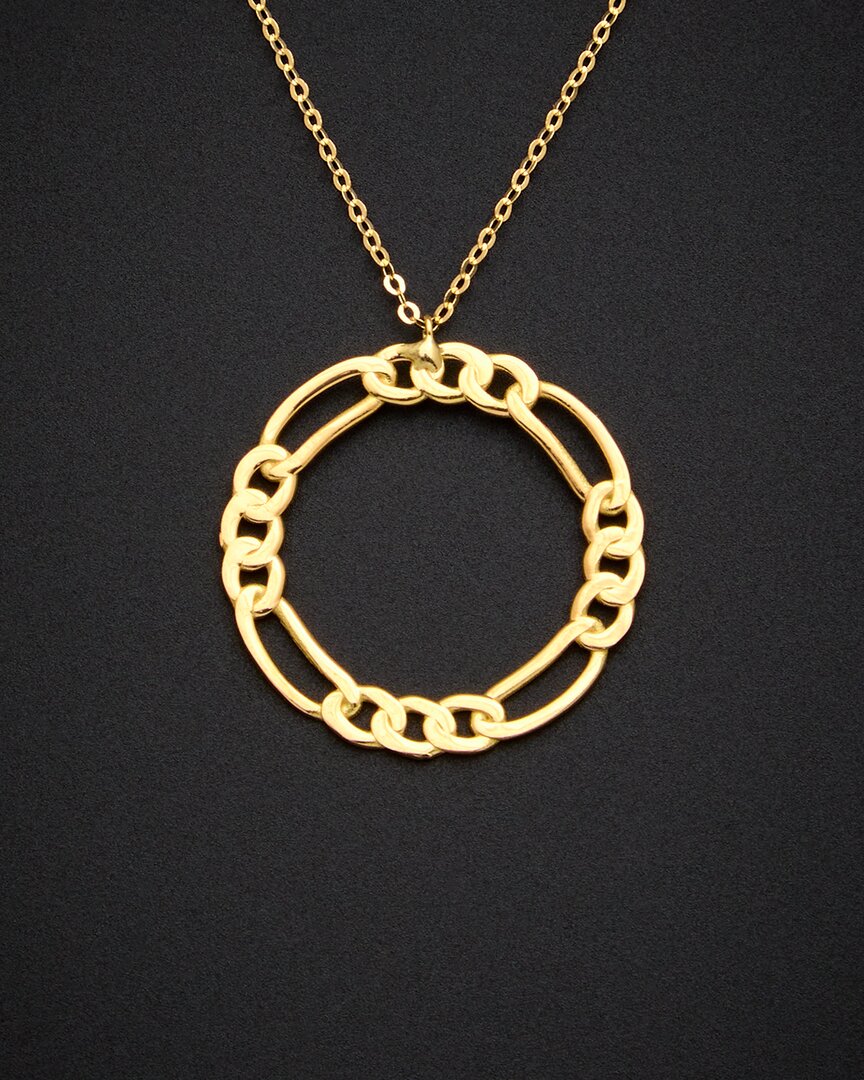Shop Italian Gold 18k  Figaro Link Circle Pendant Necklace