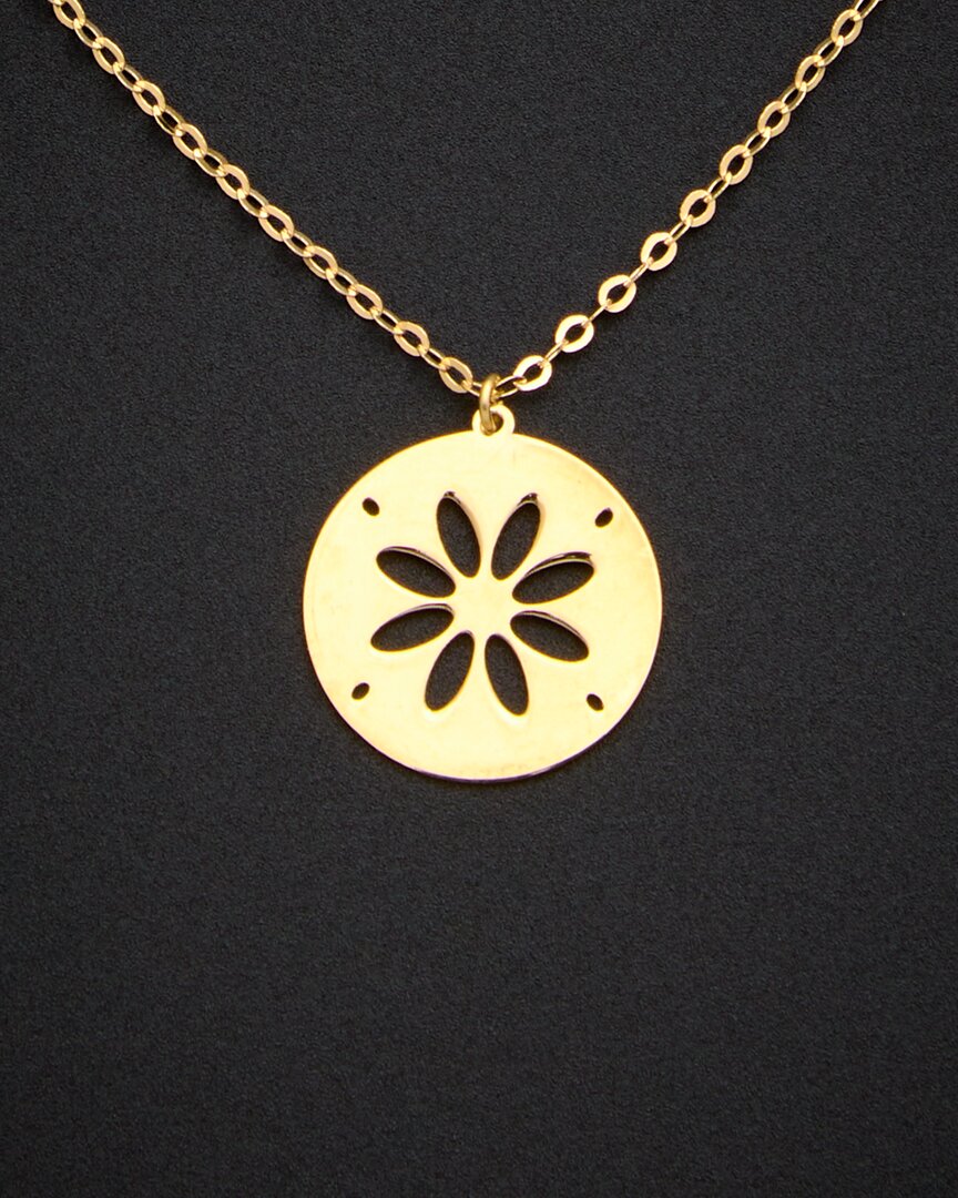 Shop Italian Gold 18k  Flower Cutout Disc Pendant Necklace