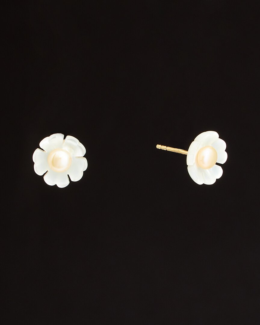 Shop Italian Gold 18k  Pearl Flower Studs