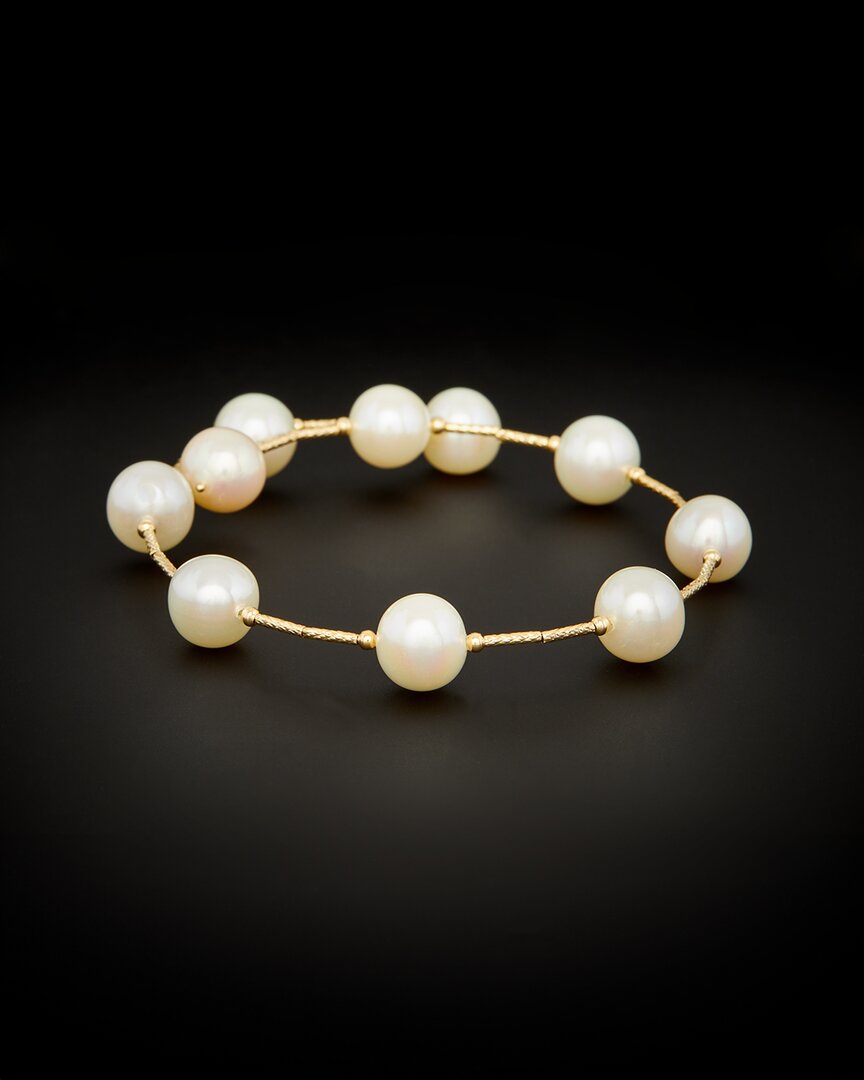 Italian Gold Pearl Bangle Bracelet In White
