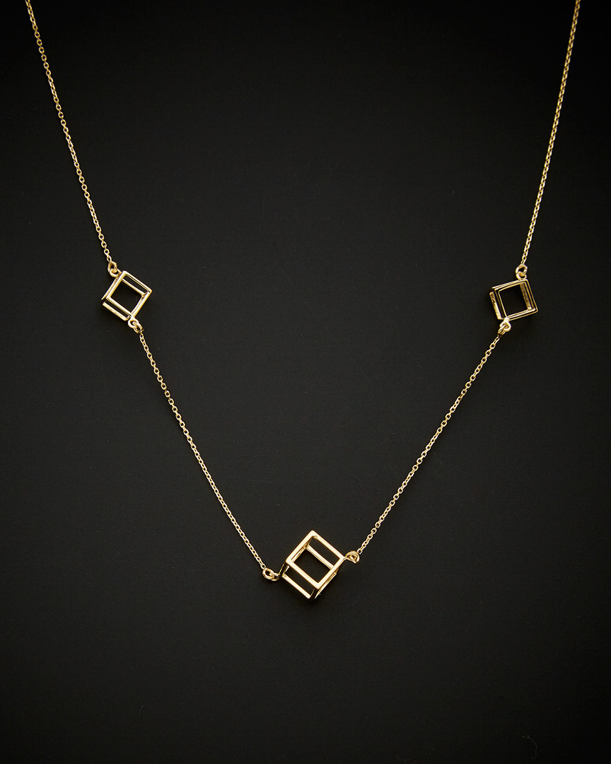 Italian Gold 3d Cube Station Adjustable Necklace