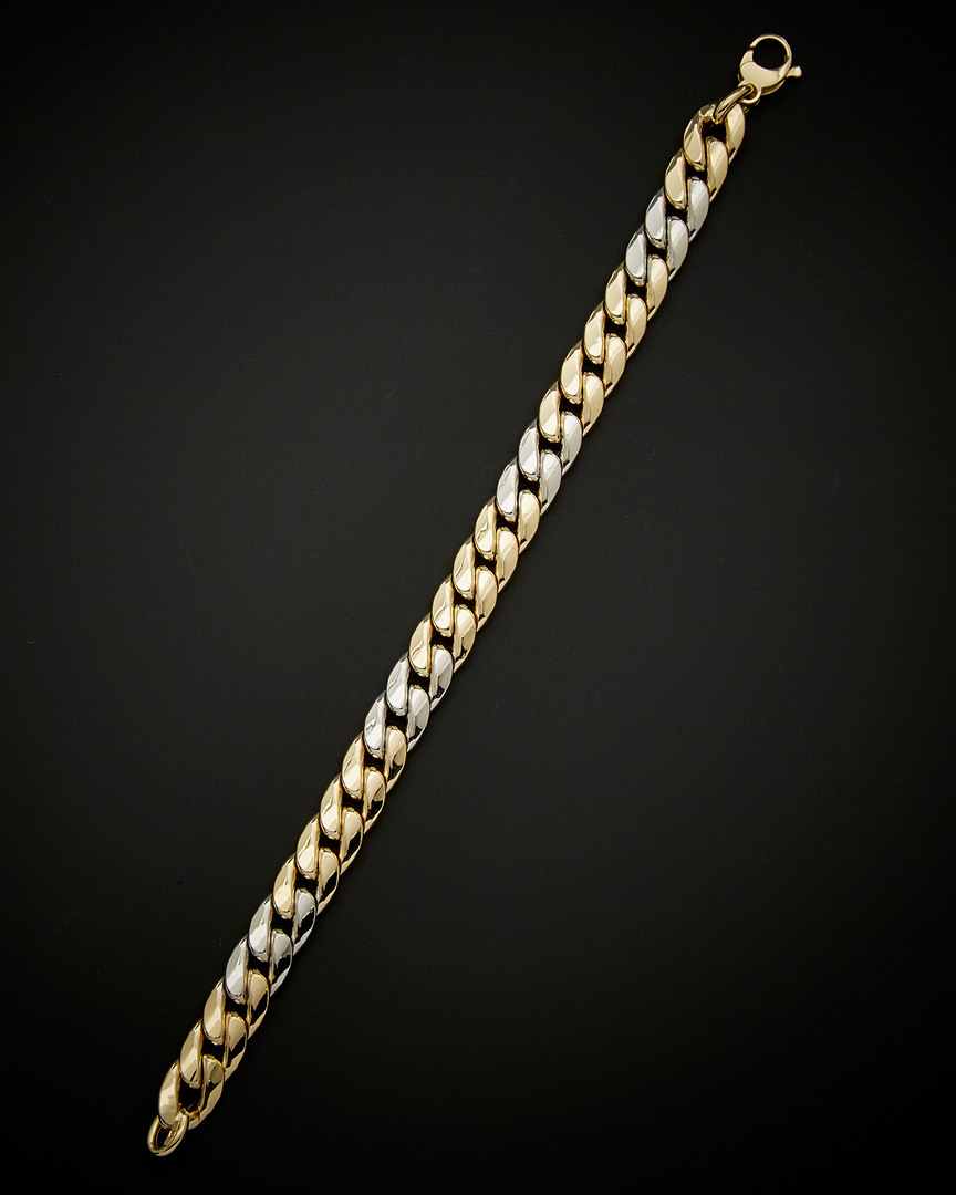 Italian Gold Two-tone Semi-solid Miami Cuban Curb Link Bracelet