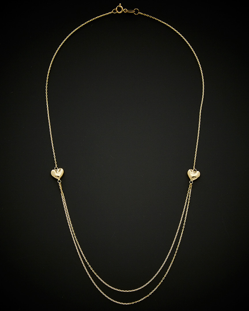 Italian Gold Puffed Hearts Layered Necklace