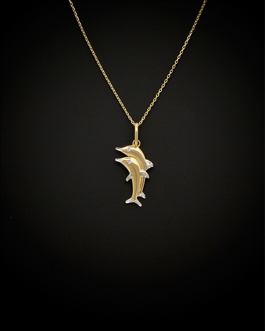 Italian Gold Two-tone Double Dolphin Adjustable Necklace