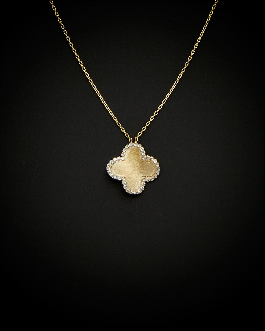Italian Gold Two-tone Rimmed Satin Clover Necklace