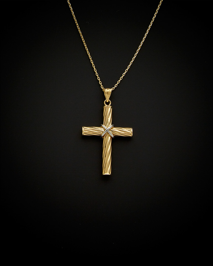 Shop Italian Gold 14k  Two-tone Fancy Cross Necklace