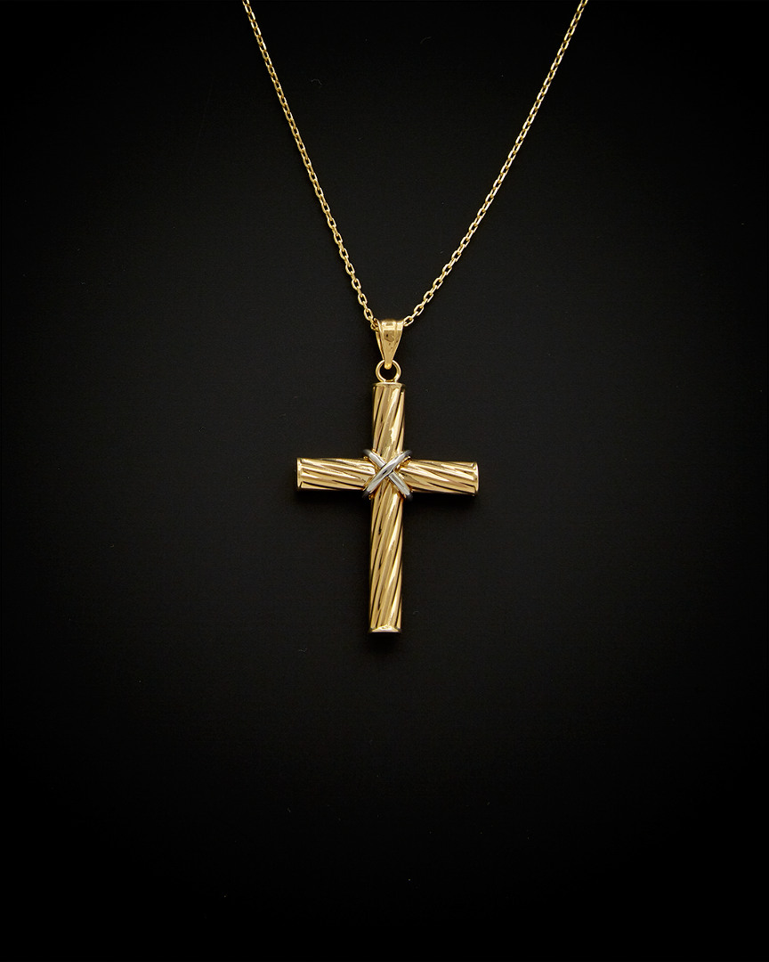 ITALIAN GOLD 14K ITALIAN GOLD TWO-TONE FANCY CROSS NECKLACE