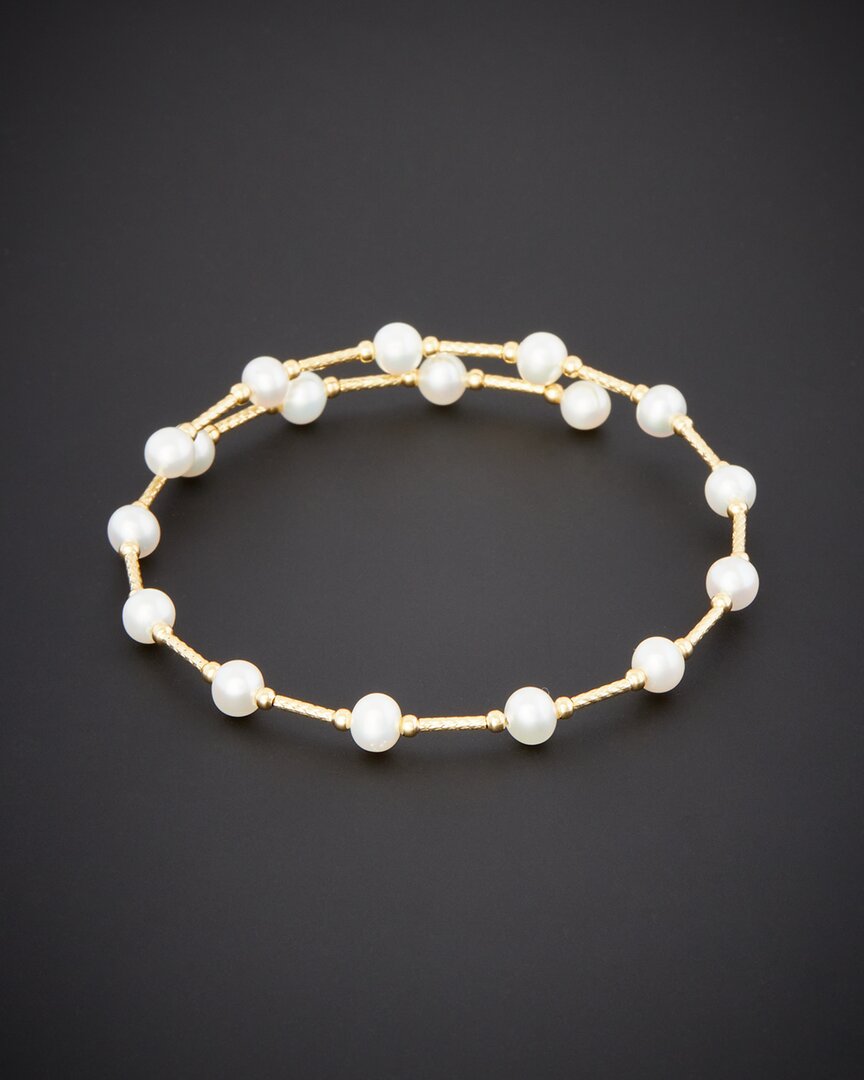 Shop Italian Gold 18k  Pearl Bangle Bracelet
