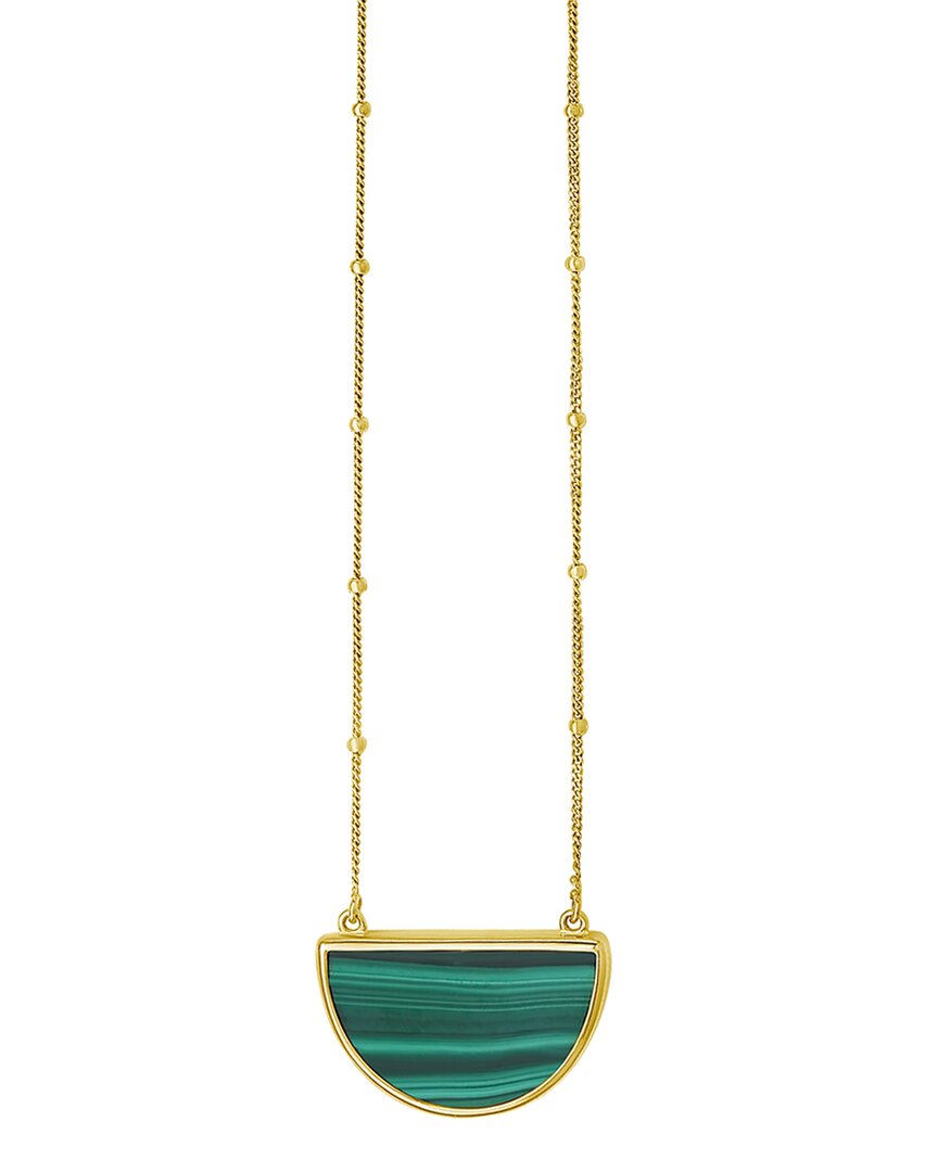 Italian Gold 14k  Malachite Half Moon Necklace