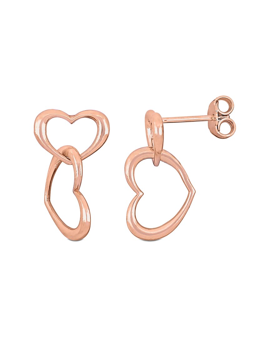Italian Silver Double Heart Drop Earrings
