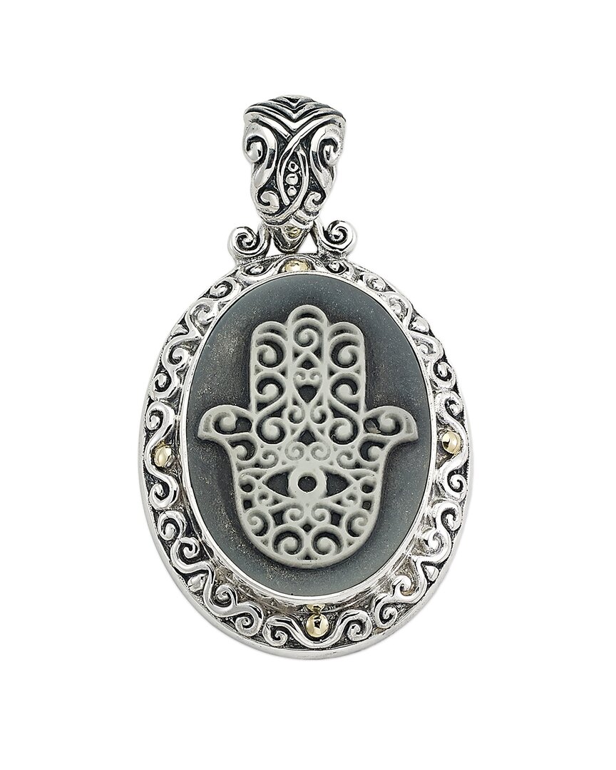 Samuel B. 18k & Silver Black Agate Hamsa Pendant
