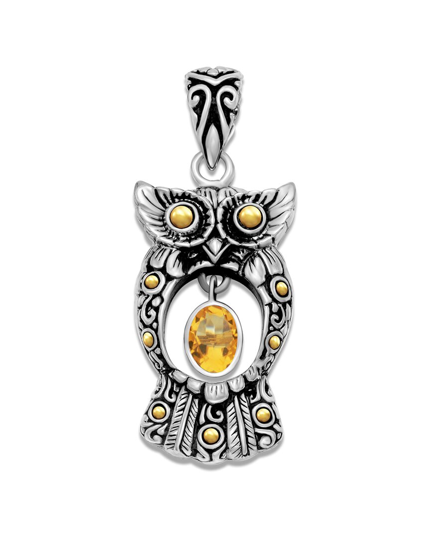 Samuel B. 18k & Silver 1.50 Ct. Tw. Citrine Owl Pendant