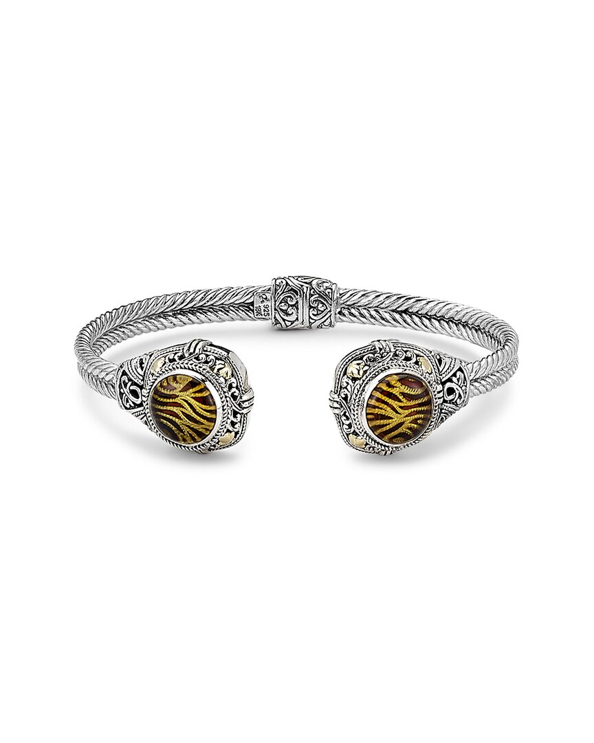 Samuel B. 18k & Silver Carved Amber Zebra Print Bangle Bracelet