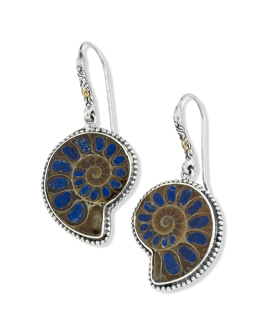 Samuel B. Silver & 18k Ammonite, Lapis Earrings