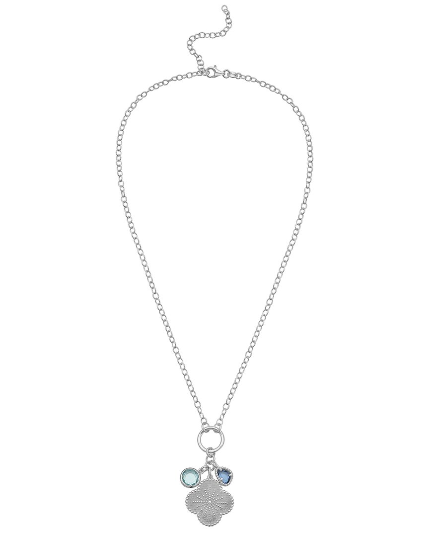 Italian Silver Italian Gold Silver Cz & Clover Charms Necklace