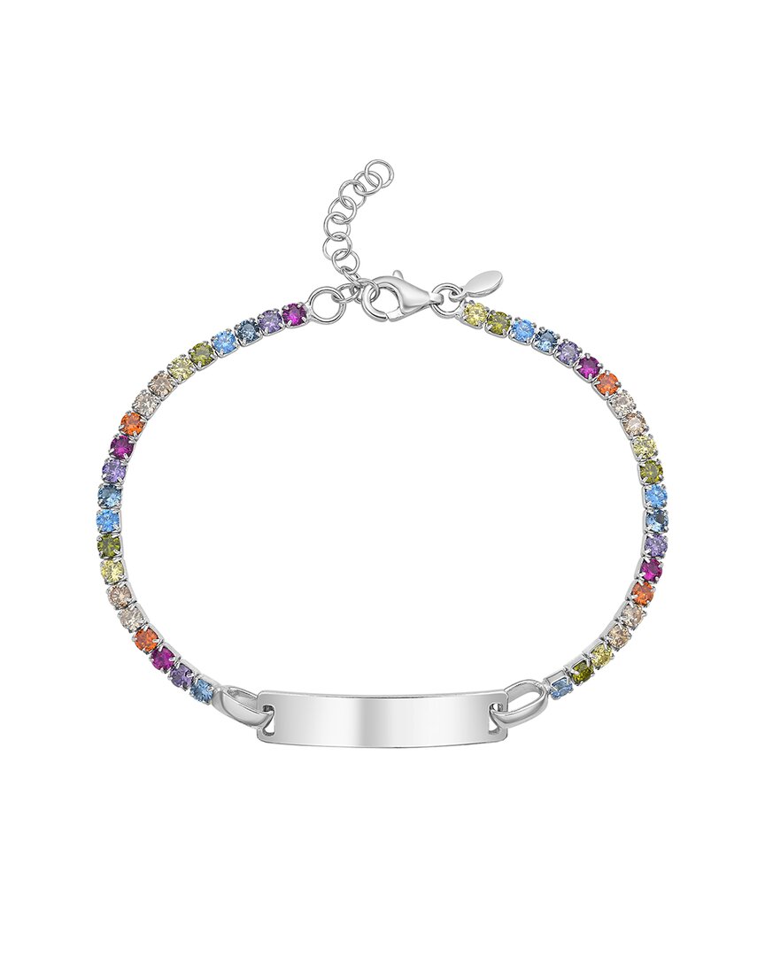 Italian Silver Italian Gold Silver Rainbow Cz Tennis Id Bracelet