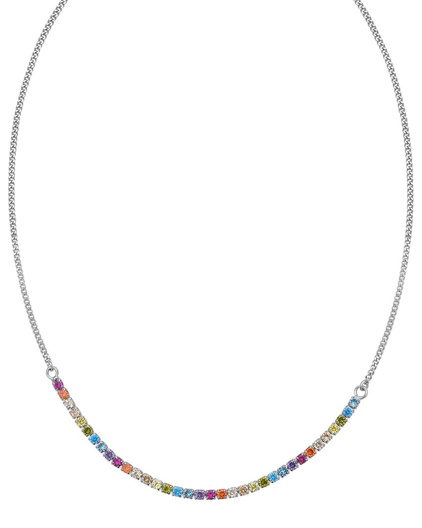 Italian Silver Italian Gold Silver Rainbow Cz Tennis Necklace In Metallic