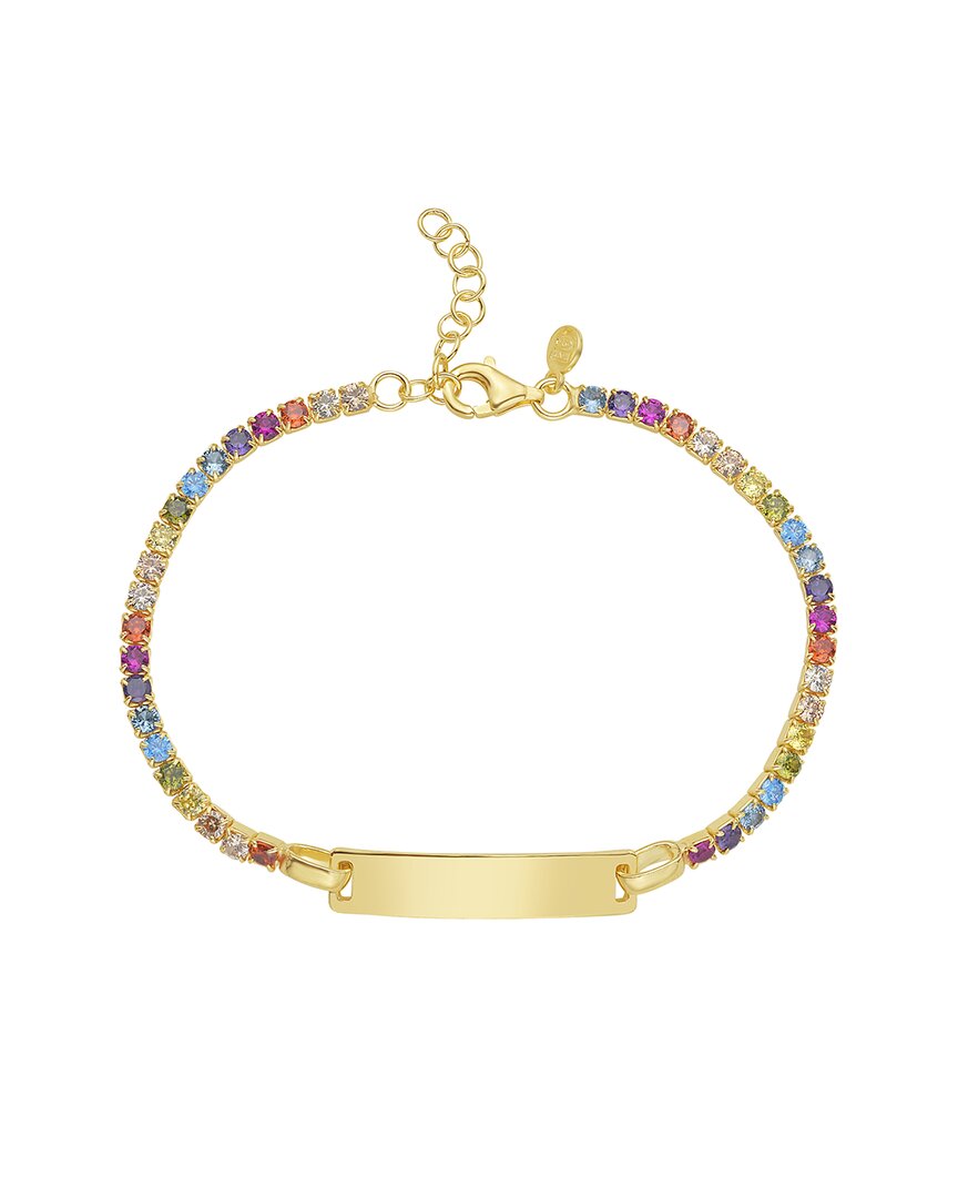 Italian Silver Italian Gold Gold Over Silver Rainbow Cz Tennis Id Bracelet