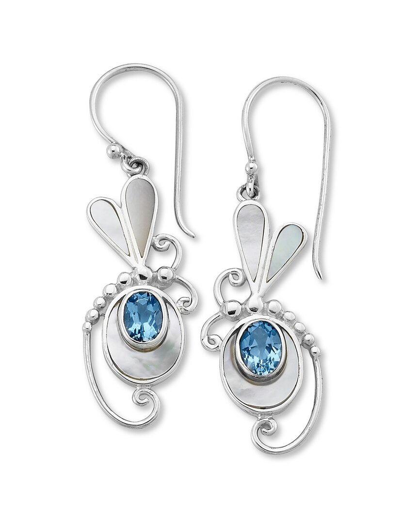 Samuel B. Silver 2.20 Ct. Tw. Blue Topaz & Pearl Earrings In Metallic