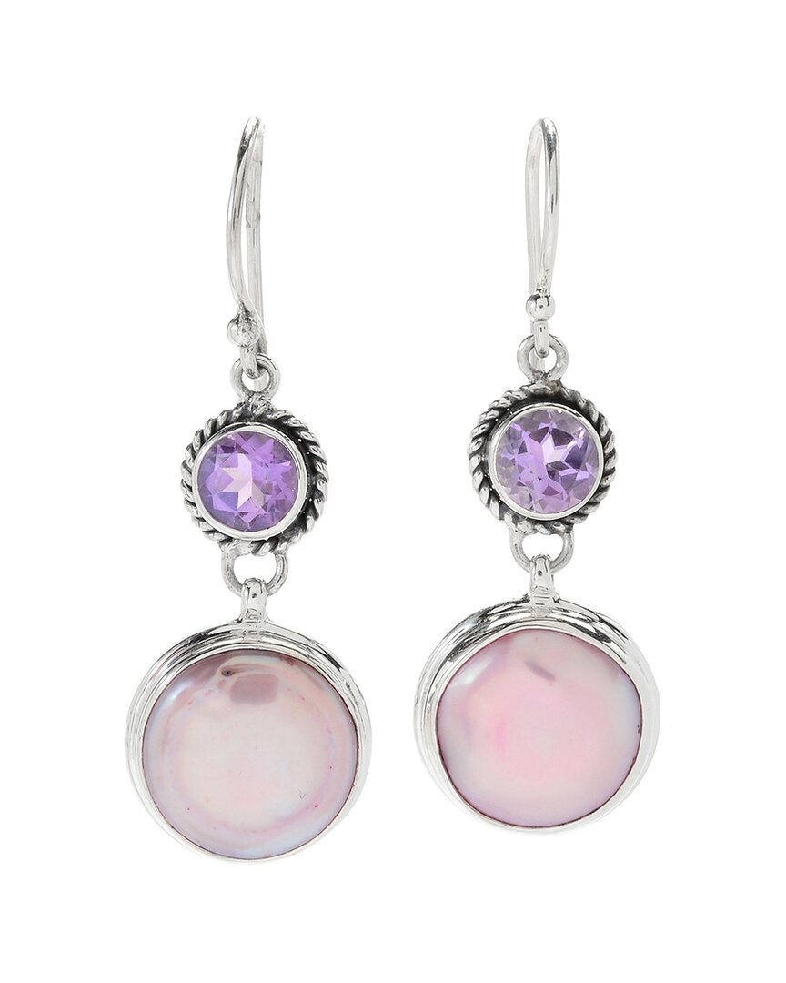 Samuel B. Silver 1.60 Ct. Tw. Amethyst & Pearl Earrings In Metallic