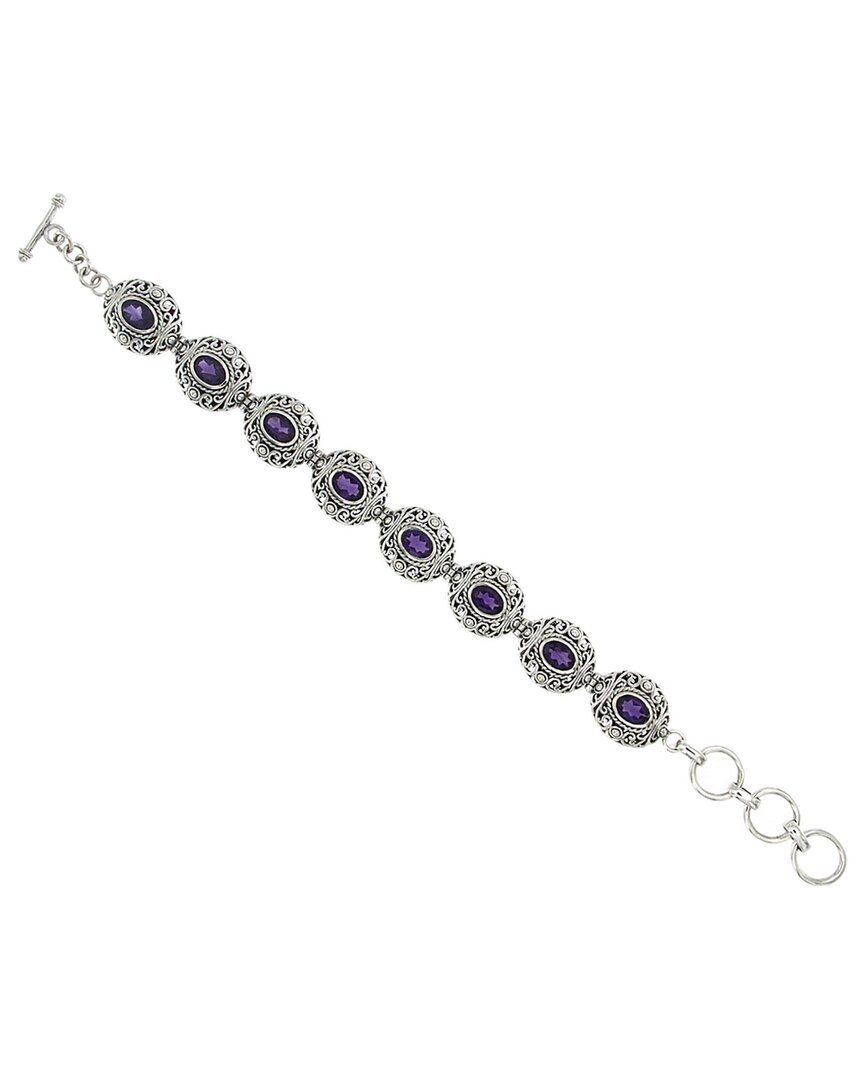 Samuel B. Silver & 18k 6.40 Ct. Tw. Amethyst Bracelet In Purple
