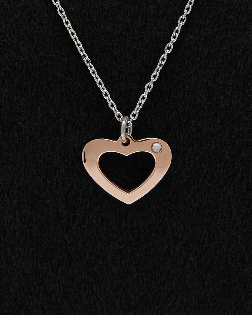 Italian Silver Italian Gold Over Silver Crystal Heart Necklace