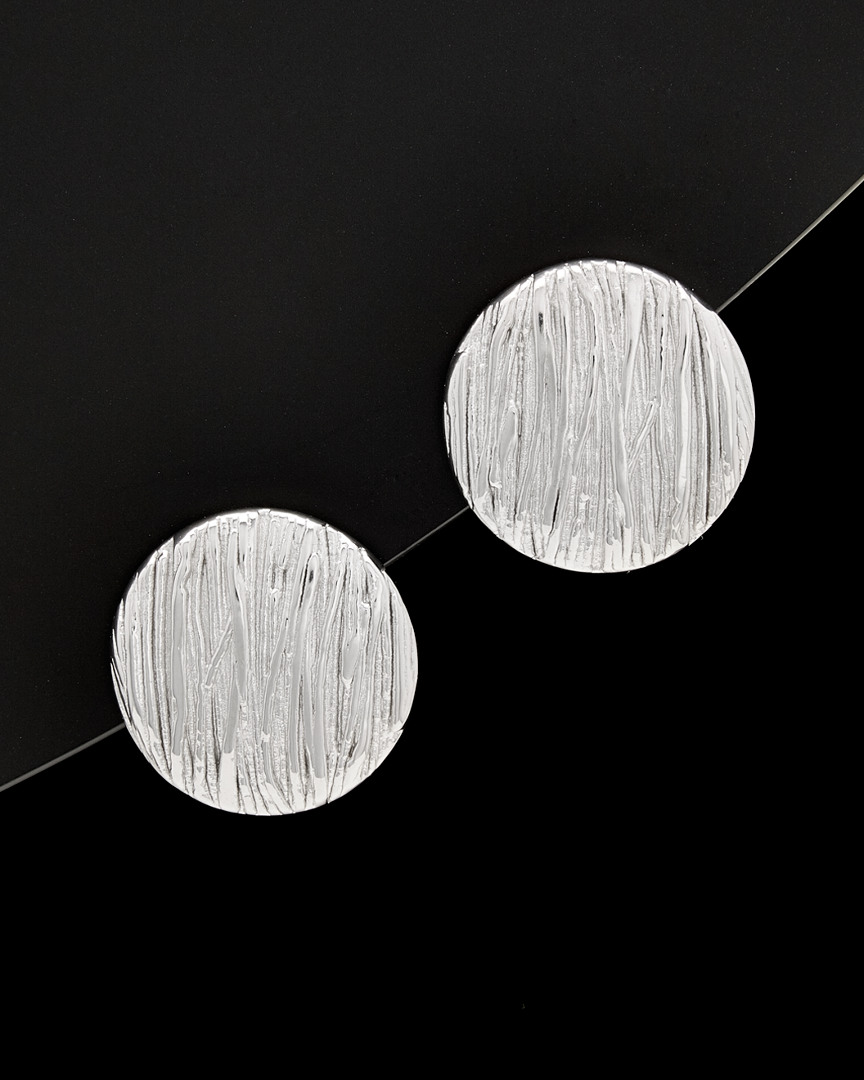 Italian Silver Textured Button Studs In Silver