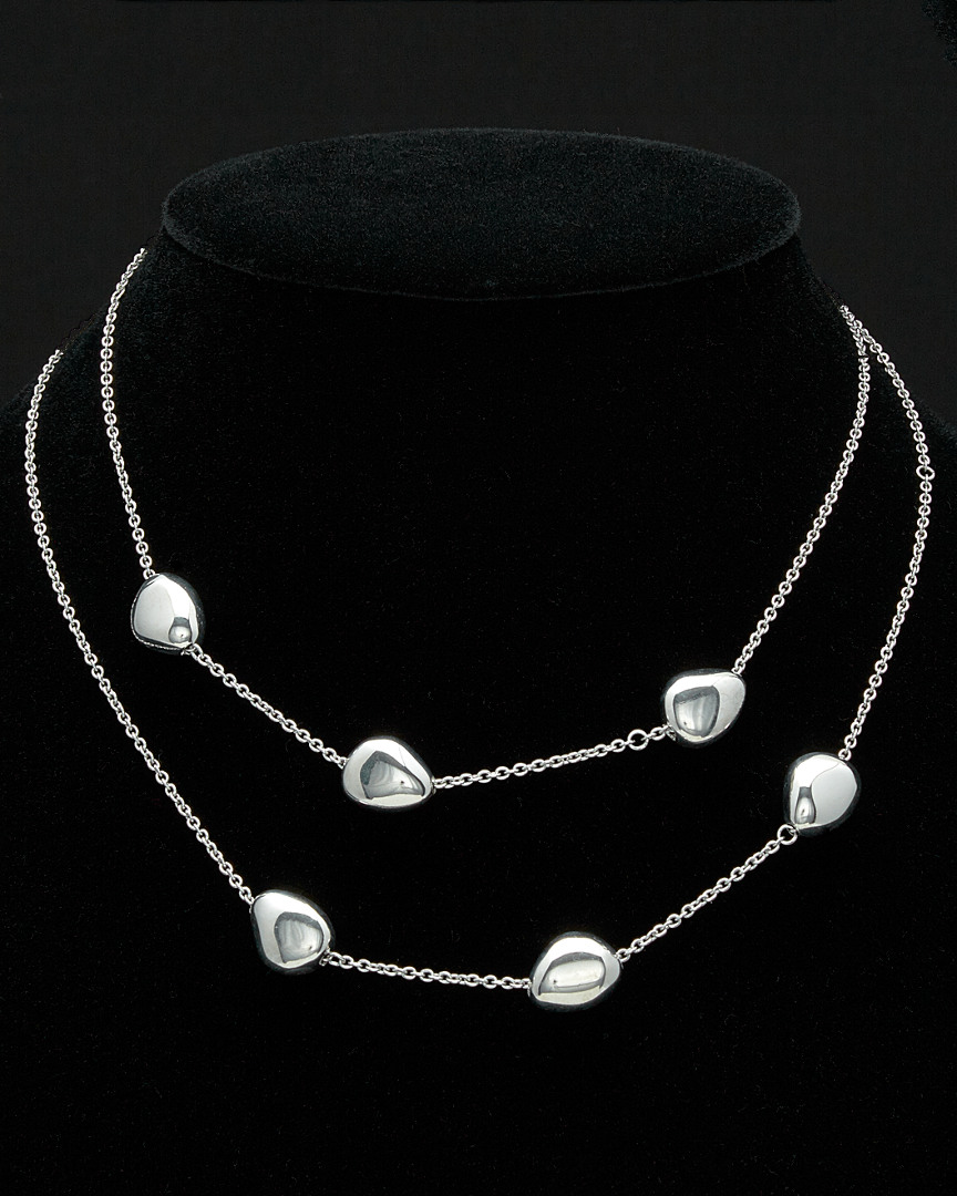 Italian Silver Bead Station 36in Necklace In Silver