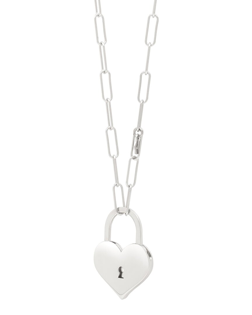 Italian Silver Heart Lock Paperclip Link Necklace